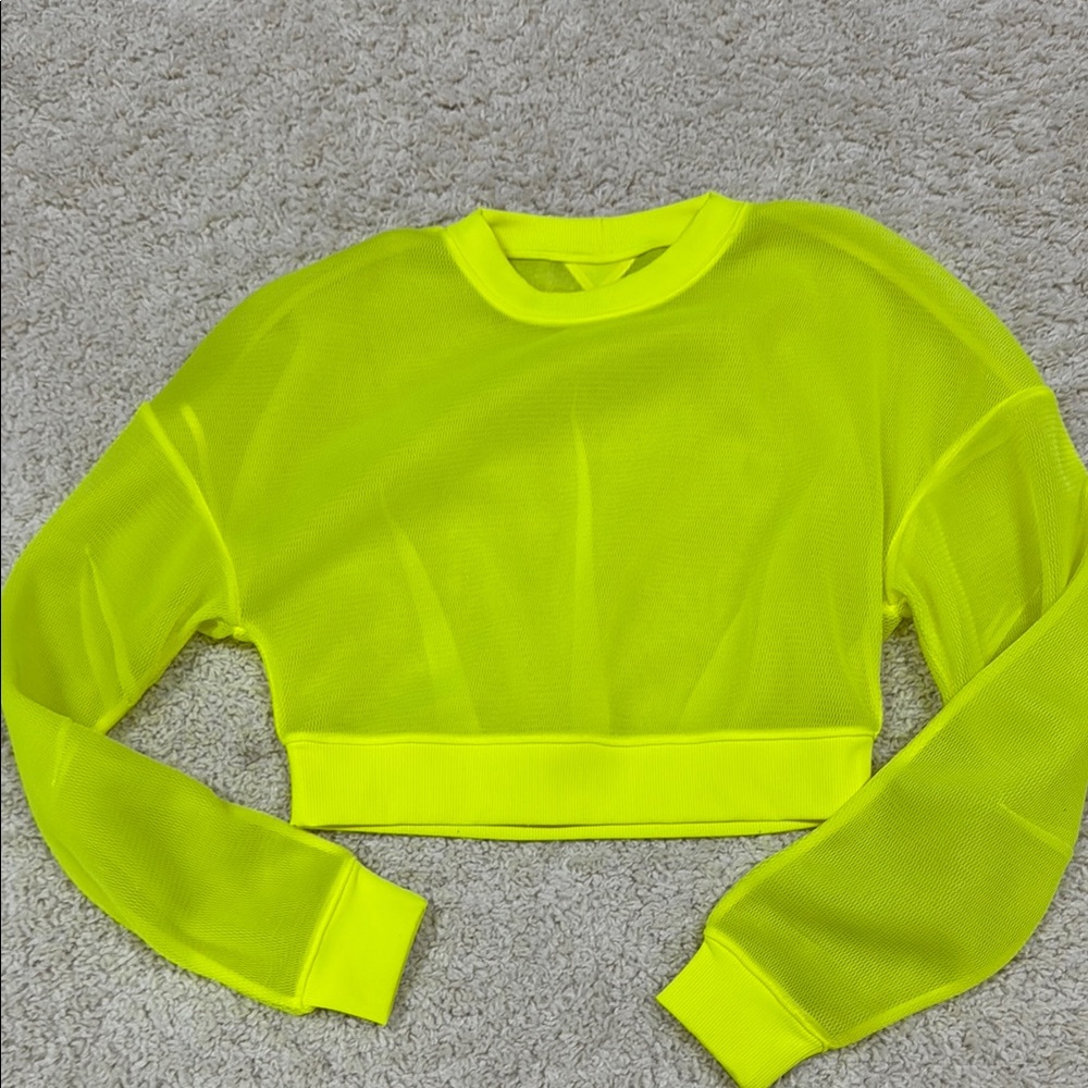 Alo Neon Yellow Mesh Crop Top